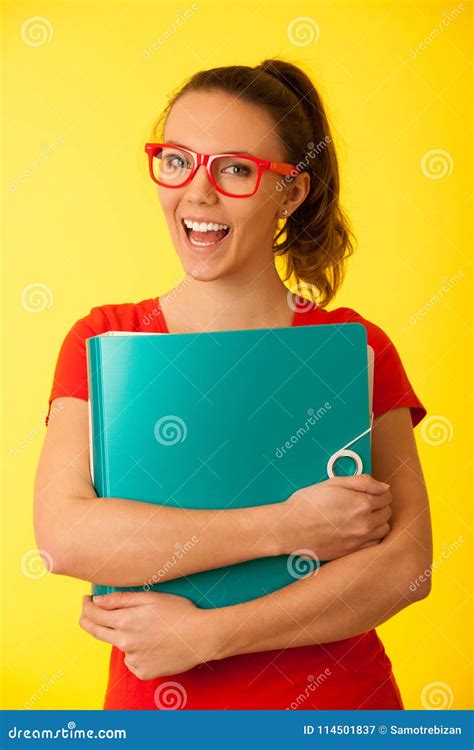 Creaqtive Portrait Of A Beautiful Young Caucasian Happy Woman In Red T