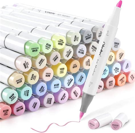 Ohuhu Colouring Pens 48 Pastel Colours Permanent Marker Pens Dual Tip