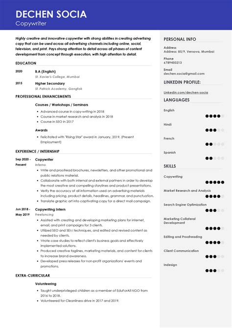 Sample Resume Of Copywriter With Template And Writing Guide