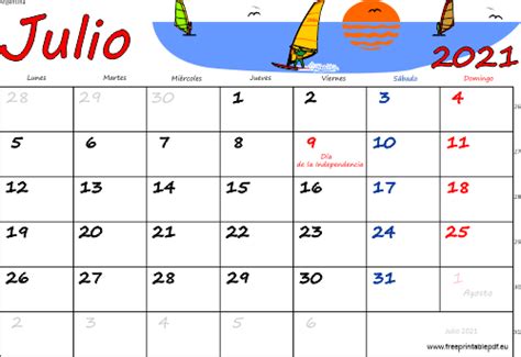 Calendario Julio 2021 Argentina Imprimir El Pdf Gratis