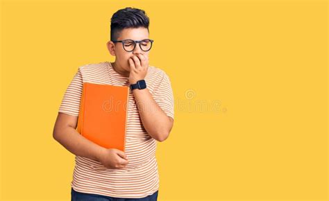 Little Boy Kid Holding Book Wearing Glasses Bored Yawning Tired