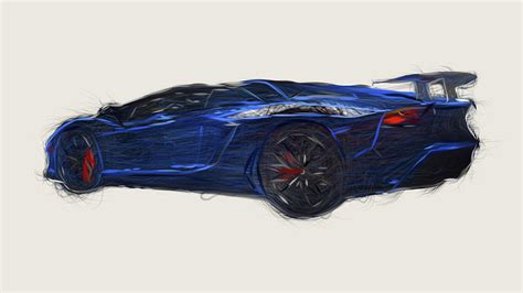 Lamborghini Aventador Lp750 4 Sv Roadster Car Drawing Digital Art By