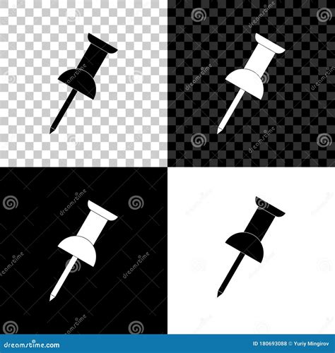 Push Pin Icon Isolated On Black White And Transparent Background