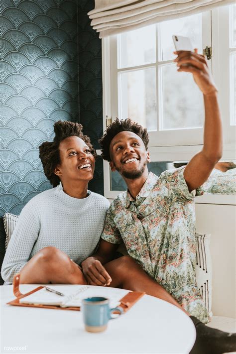 Download Premium Image Of Happy Black Couple Taking A Selfie At Home With Black Couples