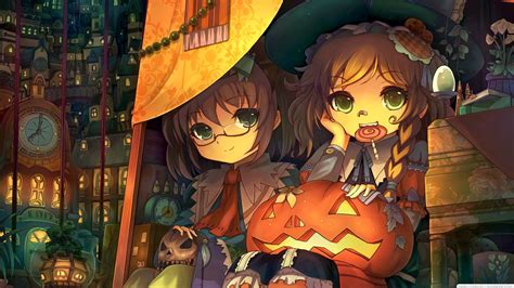 Cute Anime Girls Halloween A160 Hd Wallpaper Animé Halloween Filles