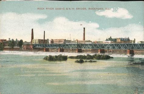 Rock River Dam Chicago And North Western Bridge Rockford Il Postcard