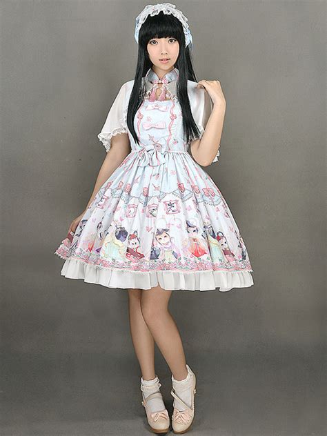 Sweet Lolita Dress Cute Bows Chinese Style Circus Cats Print Milanoo Qi