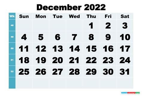 Free Printable December 2022 Calendar Word Pdf Image