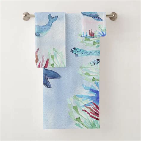 Under The Sea Watercolor Ocean Animals Bath Towel Set Zazzle
