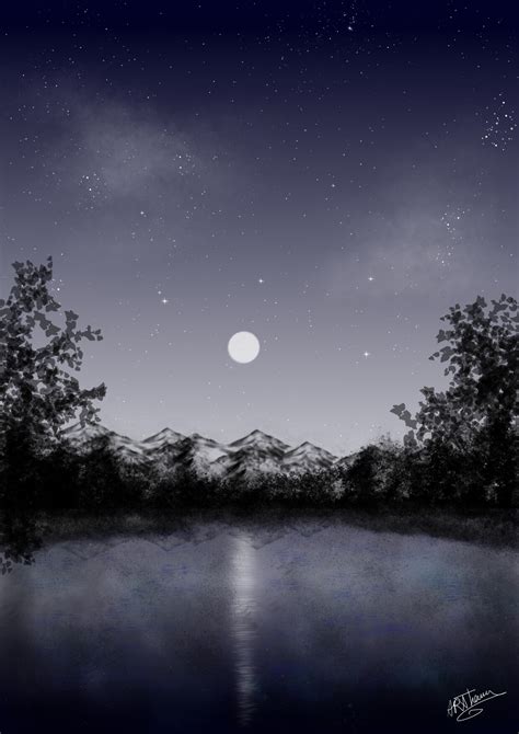 Artstation Moon Over The Lake