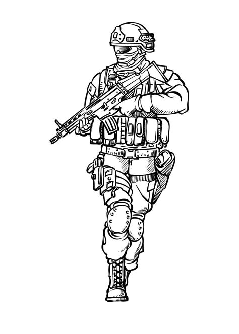 Soldado Del Ejército Con Pistola Para Colorear Imprimir E Dibujar