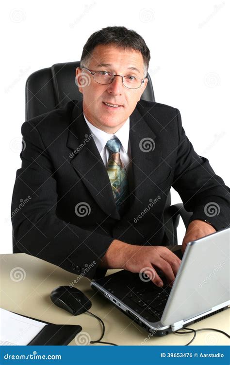Portrait Of Businessman With Computer Stock Photo Image Of Control
