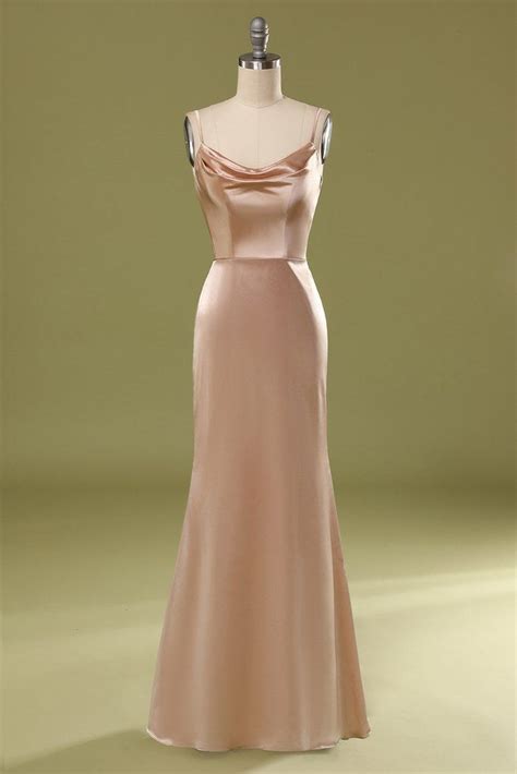 Dusty Pink Satin Prom Dress Pink Satin Dress Spaghetti Strap Prom