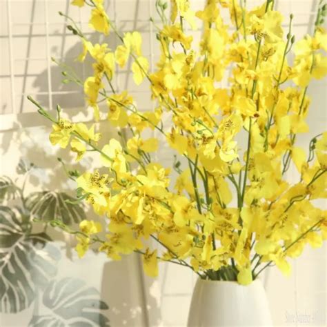 1pcs 93cm Large Long Stem Yellow Artificial Dancing Orchid Silk Flower Fake Decoration Flower