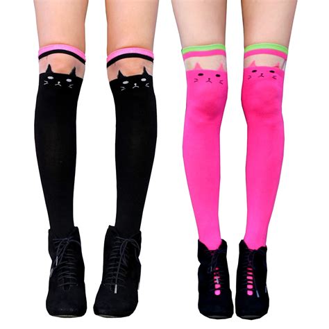 Set Of 2 Cat Knee High Sock Kawaii Anime Clothing Cute Kpop Thigh High