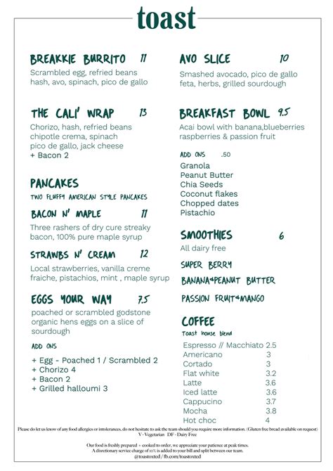 All Day Menu — Toast Oxted
