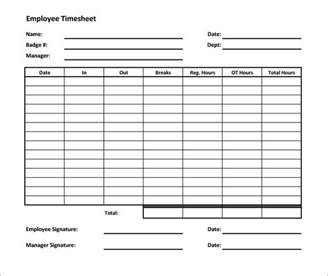 Employee Time Sheet Templates Business Form Letter Template