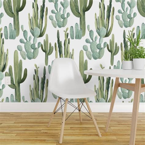Peel And Stick Wallpaper 2ft Wide Desert Cactus Greenery Cacti Watercolor