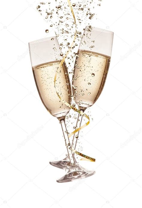 Two Glasses Of Champagne With Bubbles Isolated On White ⬇ Stock Photo