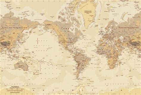 Tan World Map Wall Mural Peel And Stick Modern Wall Decals By 1