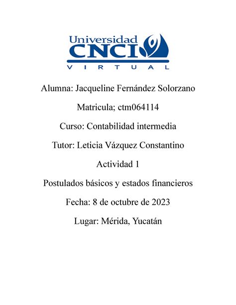 Contabilidad intermedia cnci Alumna Jacqueline Fernández Solorzano