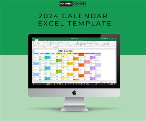 2024 Calendar Planner Excel Template Horizontal Calendar 2024 Daily