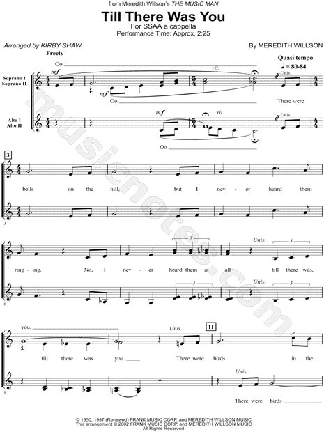 There were bombs on the hill but i never heard them ticking no i never heard them at all till they went boom! "Till There Was You" from 'The Music Man' (arr. Kirby Shaw) SSAA Choir A Cappella Choral Sheet ...