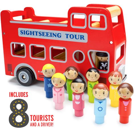 Play Vehicles Toy Remote Control Play Vehicles Wooden Wheels Double Decker Red Tour Bus With