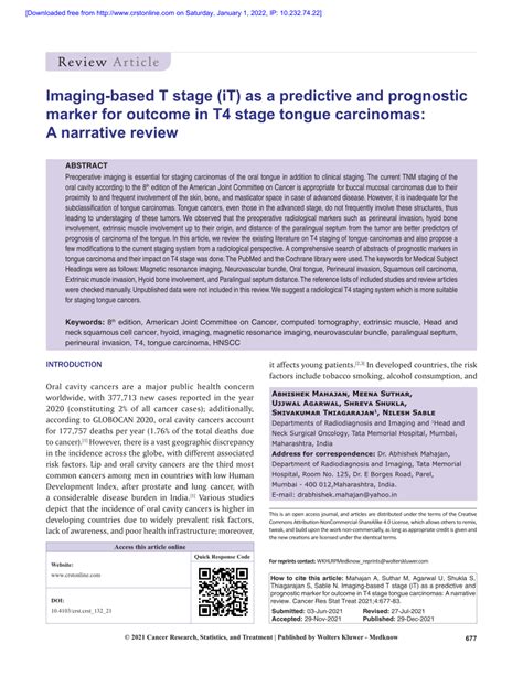 Pdf Imaging Based T Stage It As A Predictive And Prognostic Marker