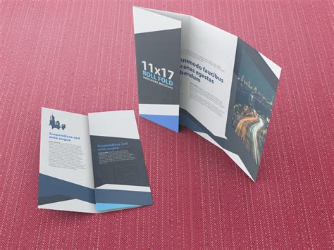 Simple edit with smart layers. 11x17 Four Panel Roll Fold Brochure Mockup (41305) | Mock ...