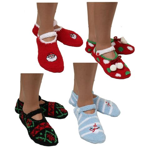 Gilbins 4 Pairs Womens Mary Jane Christmas Holiday Slipper Socks