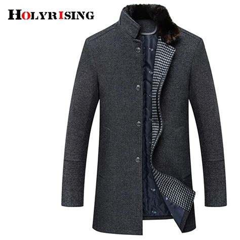 holyrising men manteau homme wool coat casual stand collar woolen coats and jackets loose male