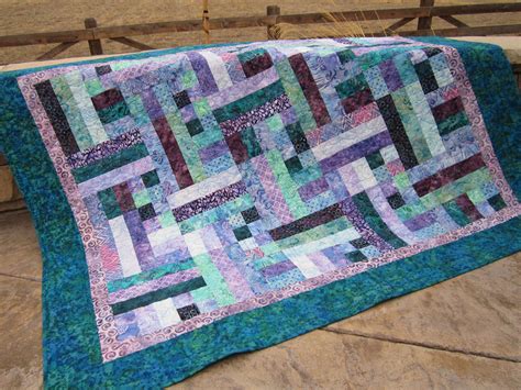 Handmade Quilt Teal And Purple Batik Quilted Throw Throw Quilt Strip