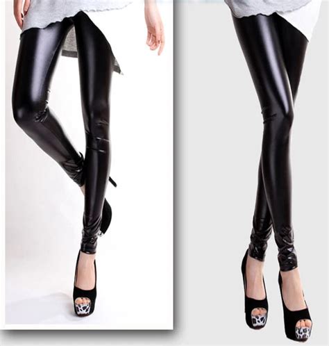 Free Shipping 1 Pcs Style Women Sexy Wet Look Shiny Faux Leather Leggings Pants High Waist Pants