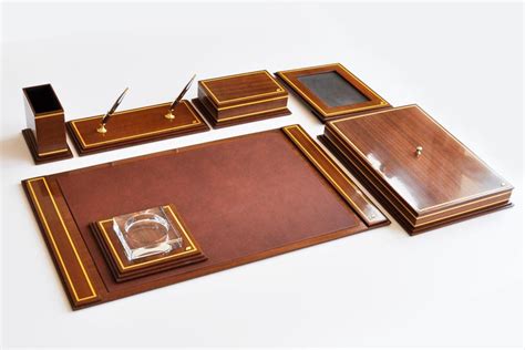 Leather And Wooden Deskset Luxury Leather Desk Set Genuine Etsy