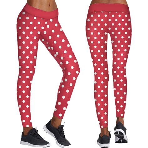 Red Polka Dot Yoga Tights Holiday Pencil Trousers Women Christmas Tayt
