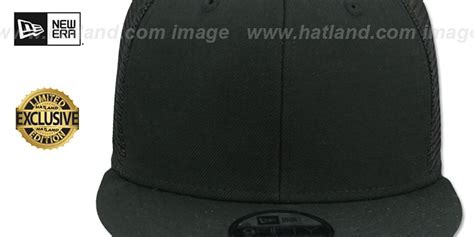 New Era Mesh Back Blank Snapback Black Black Hat