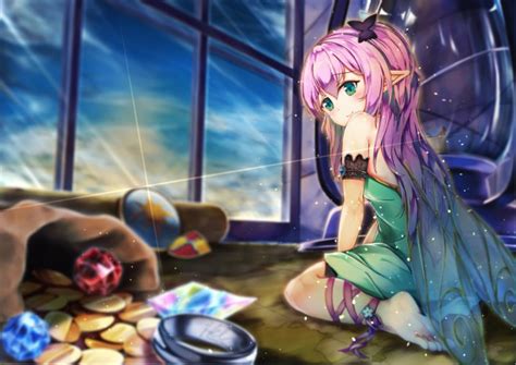 Wallpaper Anime Girl Elf Ears Wings Fairy Long Purple