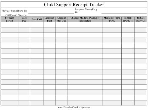 child support receipt tracker spreadsheet
