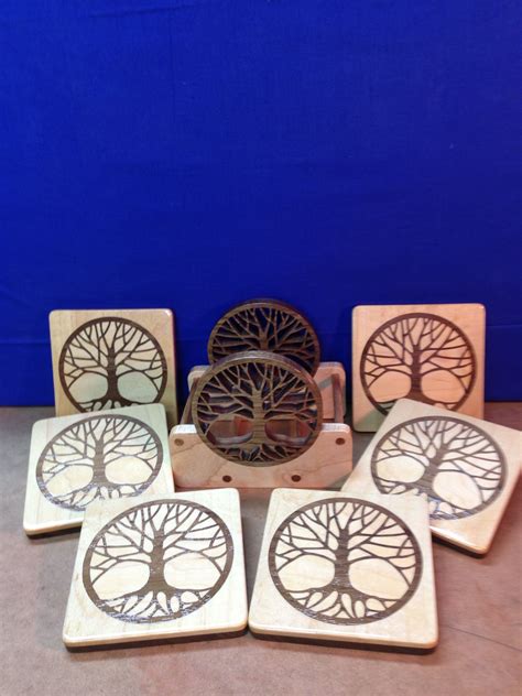 Tree Of Life Coaster Set Maple With Walnut Inlay Coaster Set