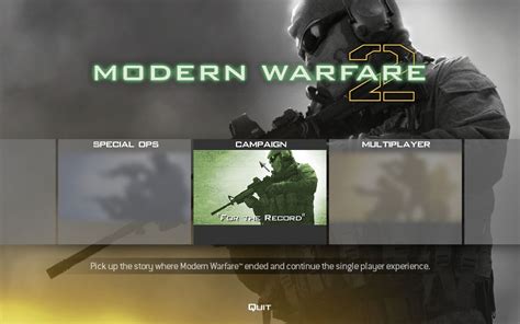 Call Of Duty Modern Warfare 2 Windows Main Menu Consists Of Special