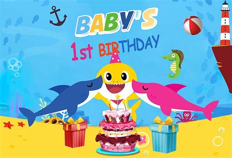 Vinyl Cartoon Baby Shark Birthday Birthday Photography Etsy