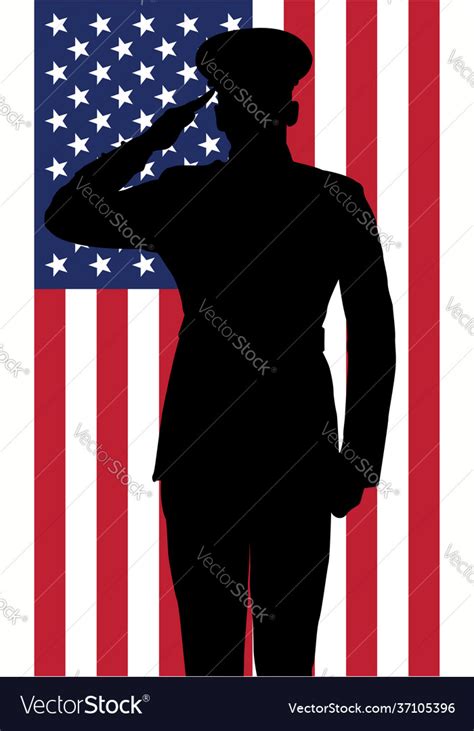 Military Or Police Salute Silhouette With Usa Flag