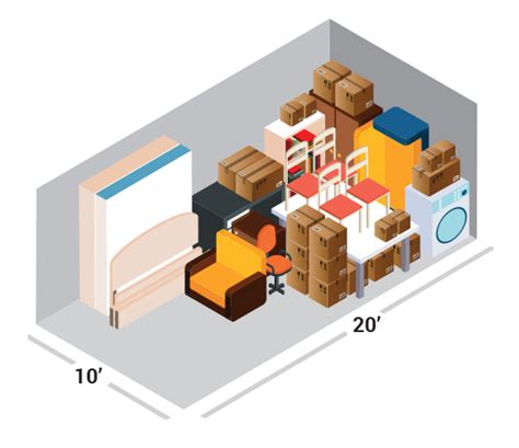 Our 5×10 storage unit, approximately 50 square feet, is a perfect and affordable size public storage space for most common household items and personal belongings in cardboard boxes, file cabinets, smaller furniture, small bedding and more. Storage Unit Size Guide | Find Self Storage