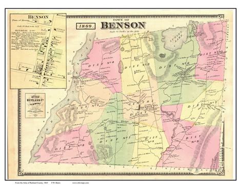 Benson Town And Village Vermont 1869 Old Town Map Reprint Rutland Co