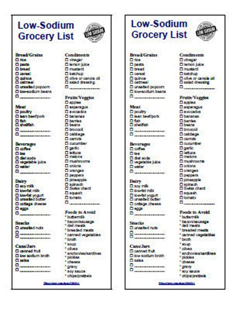 Burgers, fries, chicken fingers, pizza, etc. Low Sodium Grocery Shopping Food List Printable Instant ...
