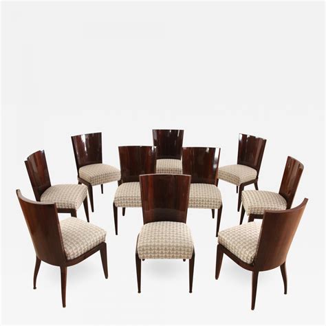 Set Of Ten Art Deco Dining Room Chairs Mahogany Veneer France Circa 1930