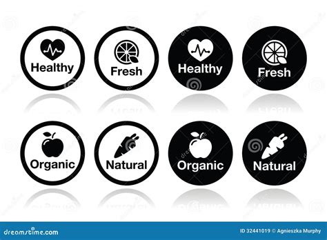 Organic Food Fresh And Natural Products Icons Set Stock Illustration