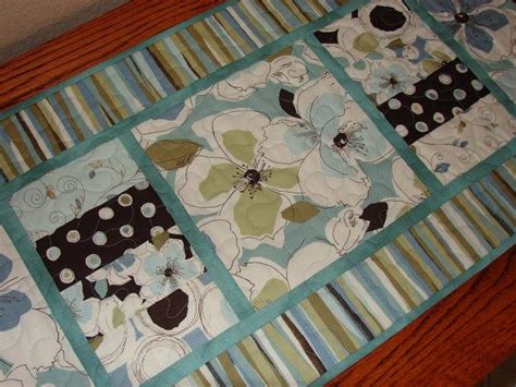 Modern Quilted Table Runner In Blues Greens And By Susiquilts Quilted