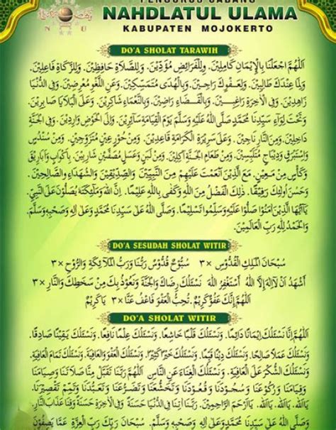 Berikut adalah bacaan doa sesudah shalat tarawih dan salat witir. Doa Sesudah Sholat Tarawih Witir Dan Niatnya